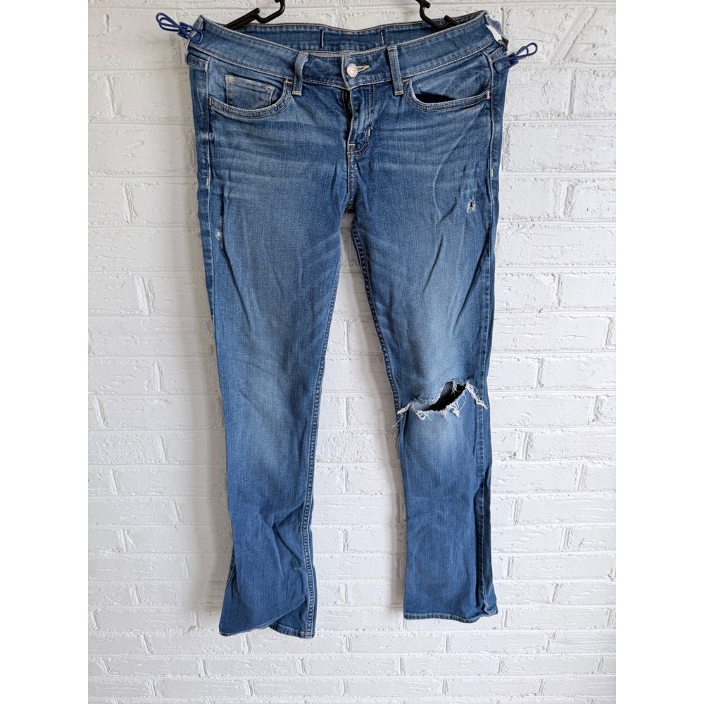 Hollister Women Blue Denim Distressed Ripped Skinny Jeans Size 5‎
